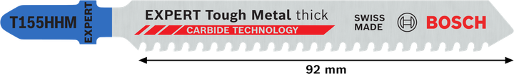Bosch EXPERT Tough Metal T155HHM 曲線鋸刀片，92 mm。